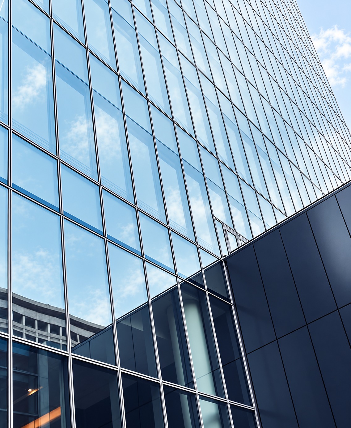Looking up a glass office tower